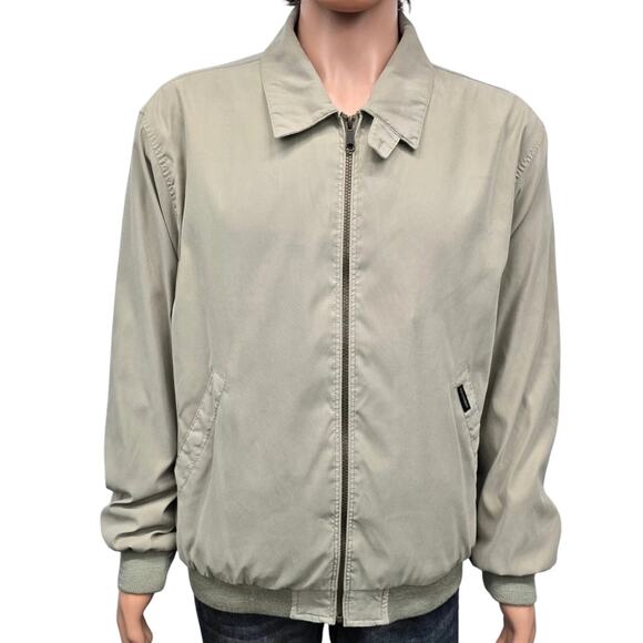Weatherproof Microfiber Bomber Golf Jacket Men L Full zip Lined Pockets Khaki - Picture 3 of 12